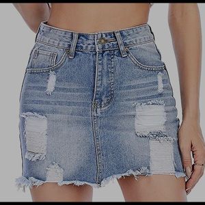 NWT Mid-Waist Casual Washed Frayed Pockets Denim Jean Short Skirt - XL